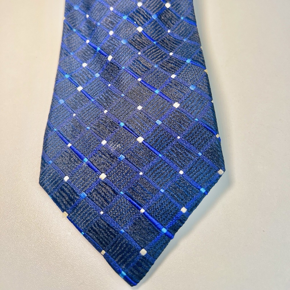 Canali Made in Italy Silk Necktie - Black Blue Geometric Pattern 59"x3.5"